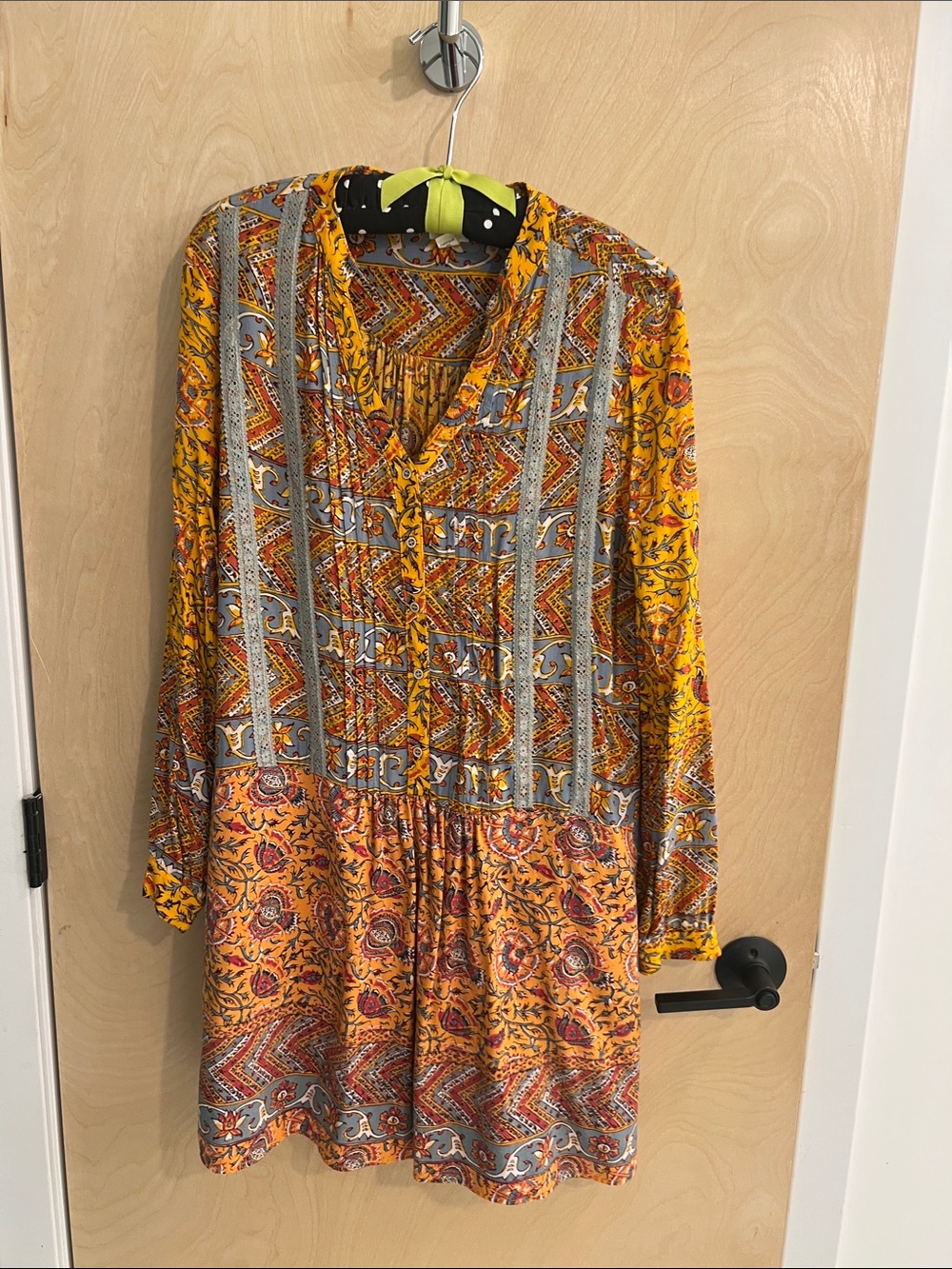 Yellow Printed Long-Sleeve Boho Midi Dress - Anthropologie